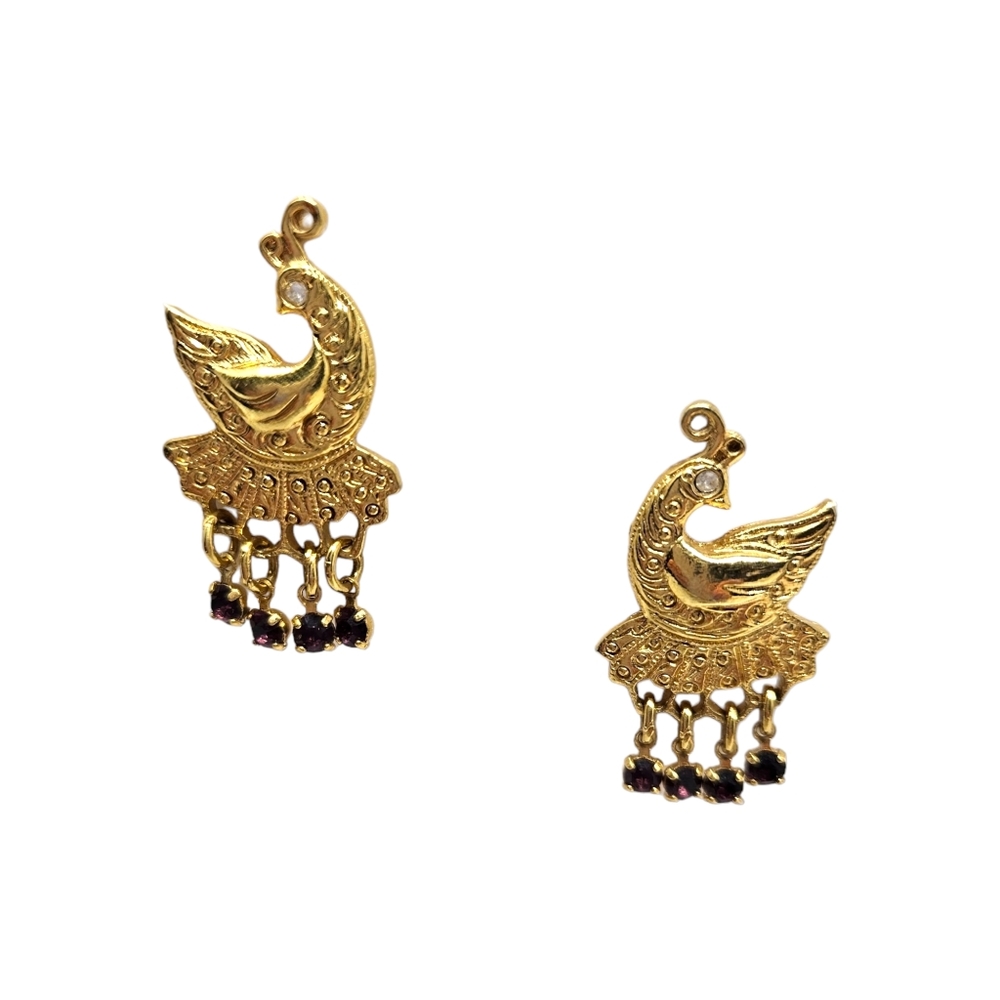 Vintage Avon Peacock Dangle Earrings Gold Tone Rhinestones